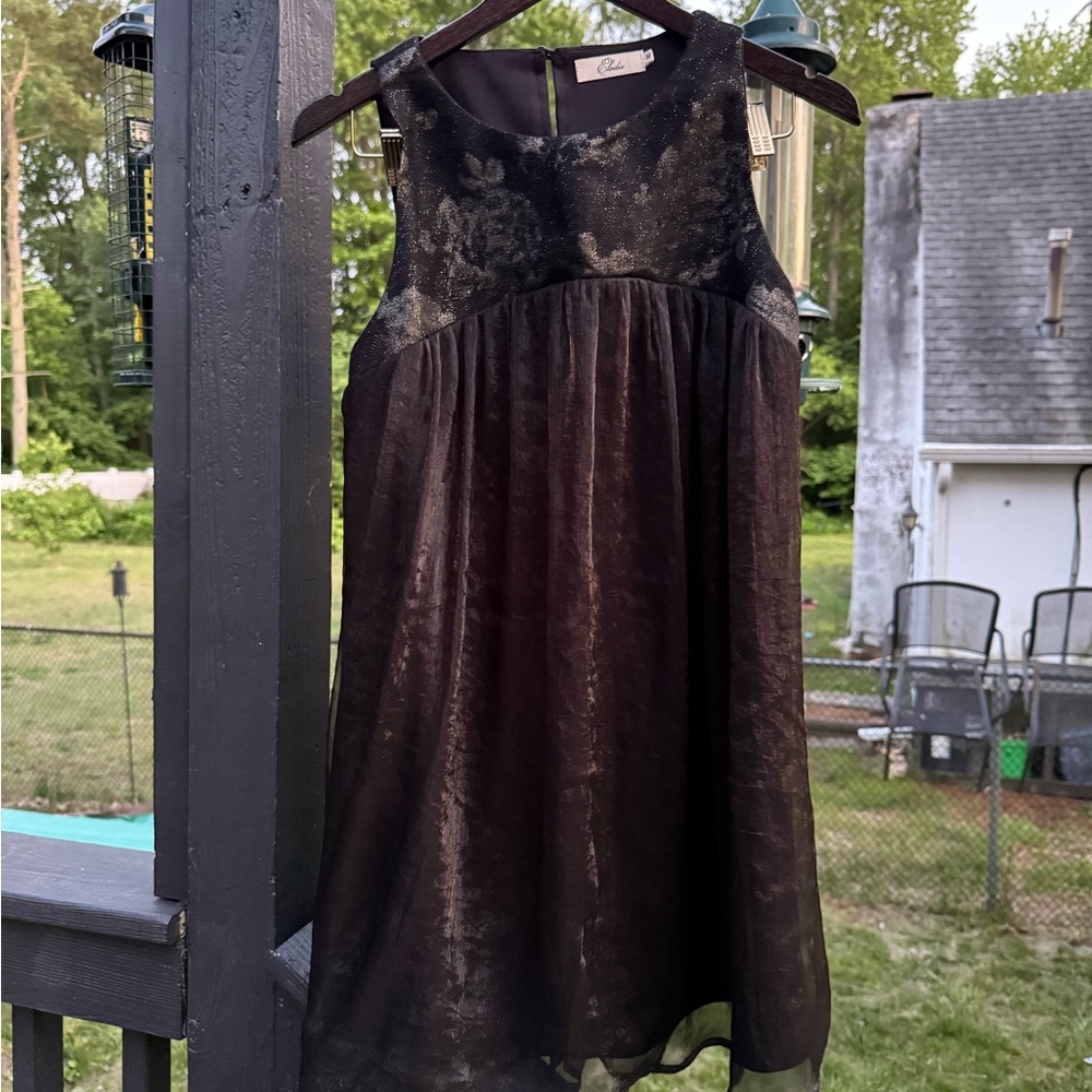Elodie Brown Babydoll Mini Dress Sleeveless Crew Neck